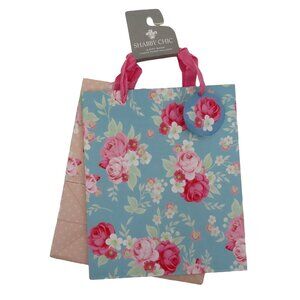 Rachel Ashwell Shabby Chic 2 Gift Bags Pink Polka Dot Blue Roses Flowers NEW